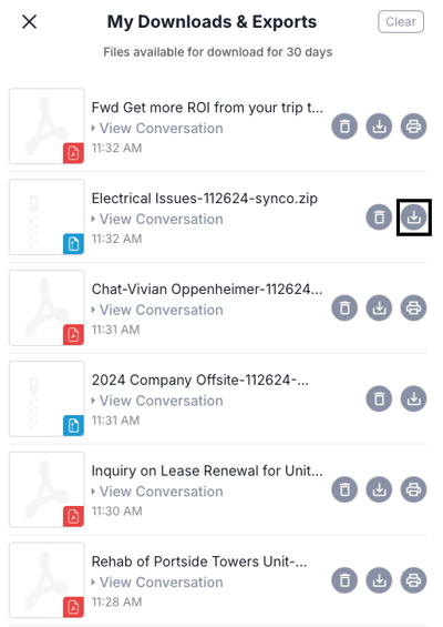 Downloads & Attachments - export icon